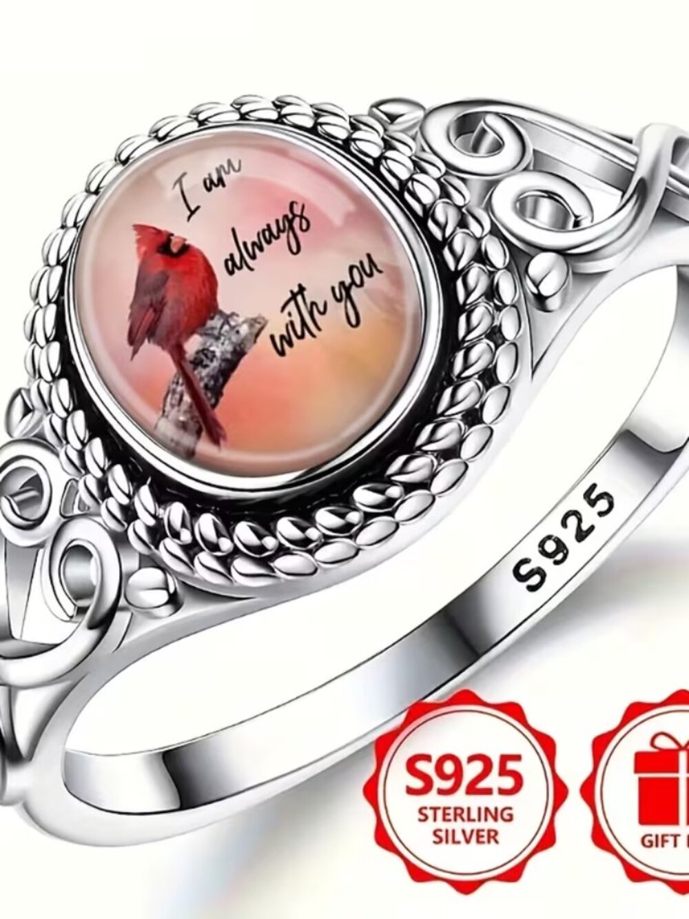 I am always with you ring with Cardinal - Size 10